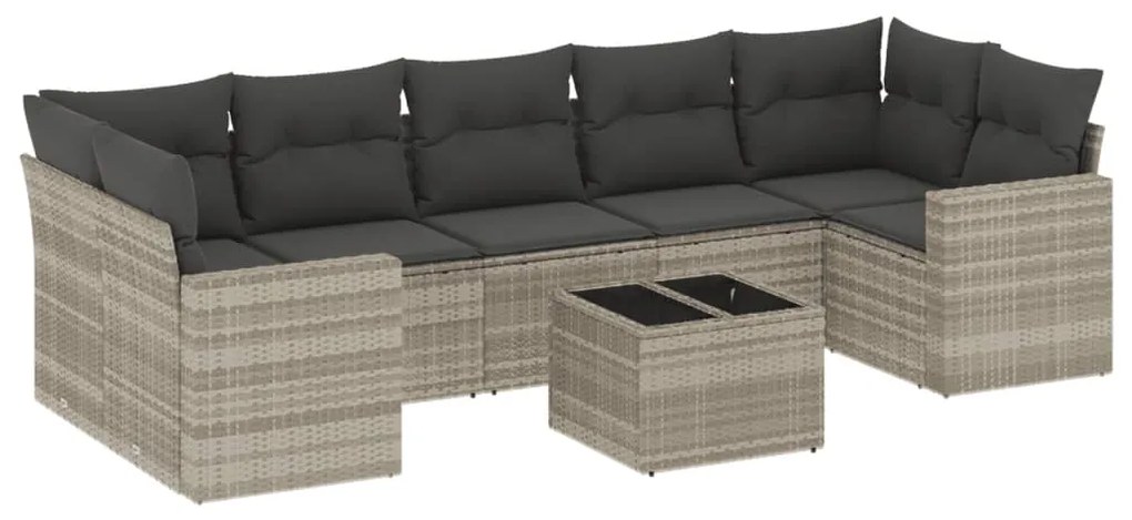 Set divano da giardino 8pz con cuscini grigio chiaro polyrattan