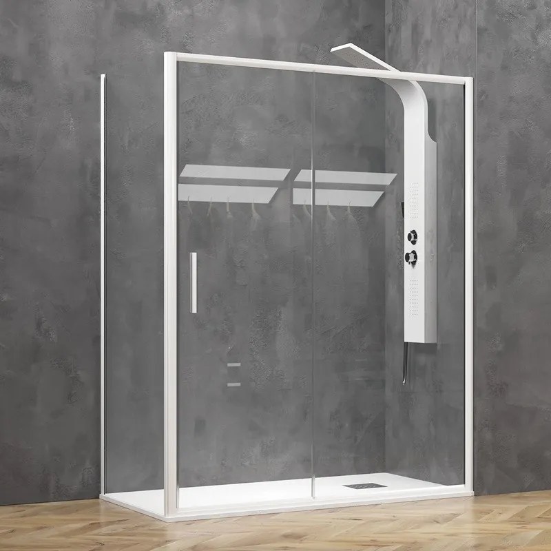 Box doccia angolare 90x130 bianco opaco scorrevole | KE-4000B - KAMALU