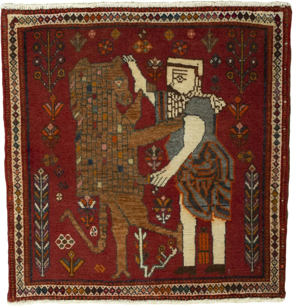 Shiraz Tappeto 70 x 70 Rosso (Iran) Annodato A Mano