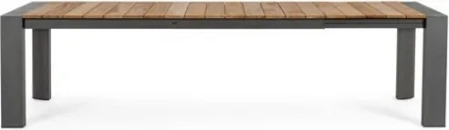 Tavolo Da Esterno In Alluminio Piano In Teak Allungabile 100x228/294 Cm Cameron Antracite Bizzotto
