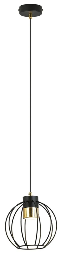 Sospensione Minimal Orfeo 1 Luce In Acciaio Nero A Gabbia Con Oro
