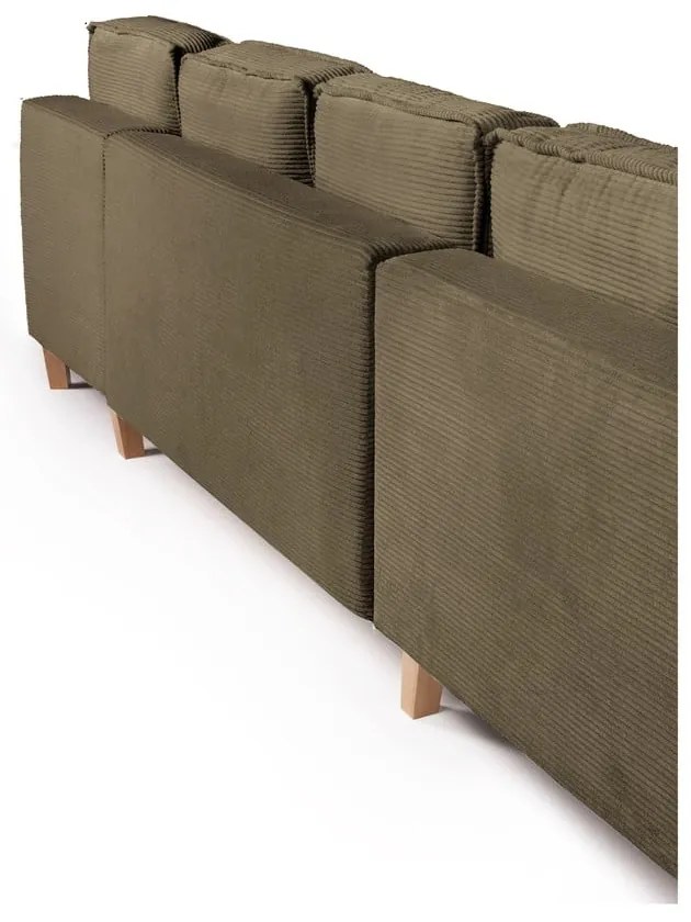 Divano angolare verde allungabile (con penisola a sinistra/a forma di "U") con rivestimento in velluto a coste Tori – Bonami Selection