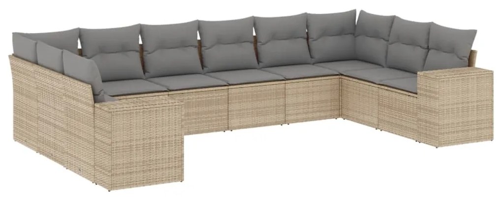 Set divano da giardino 10 pz con cuscini beige in polyrattan