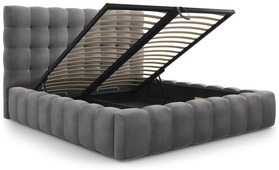 Letto matrimoniale imbottito grigio con contenitore con griglia 180x200 cm Bali - Cosmopolitan Design