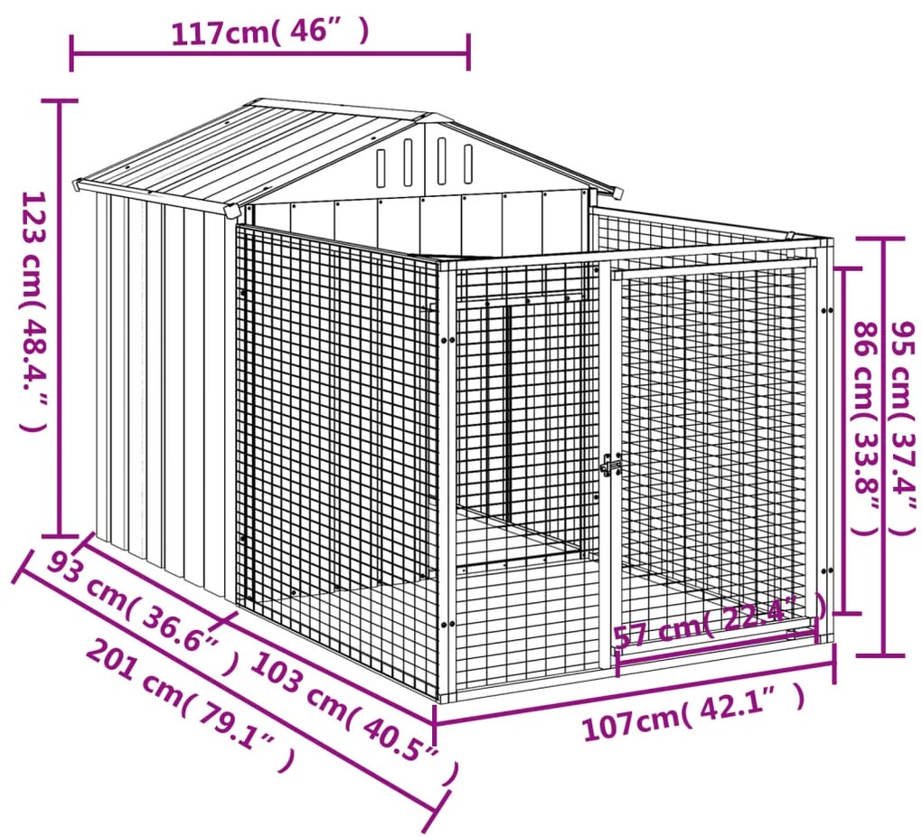 Casetta cani corsa grigio chiaro 117x201x123 cm acciaio zincato