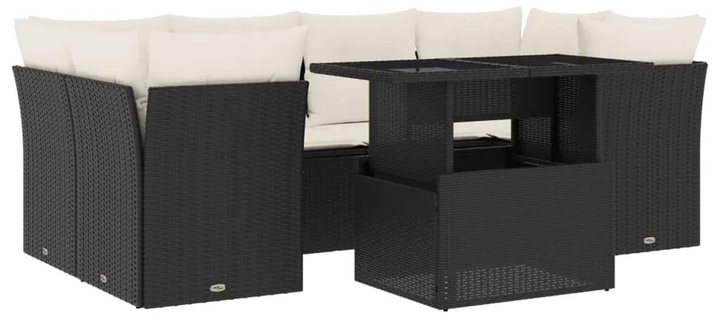 Set divani da giardino con cuscini 7pz nero polyrattan