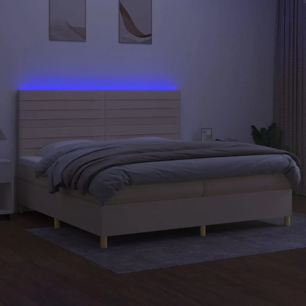 Letto a Molle Materasso e LED bianco 200x200cm in Tessuto