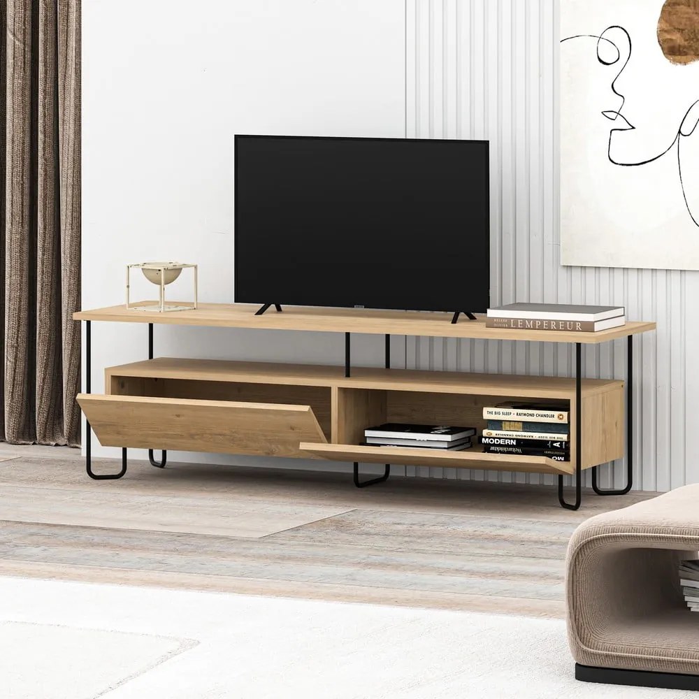 Tavolo TV in rovere di colore naturale 150x45 cm Dilly - Marckeric