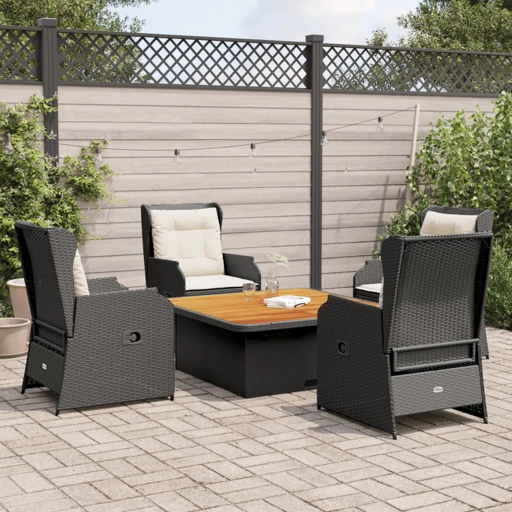 Set divani da giardino 5 pz con cuscini nero in polyrattan