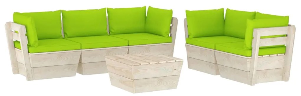 Set divani da giardino su pallet 6 pz con cuscini legno abete