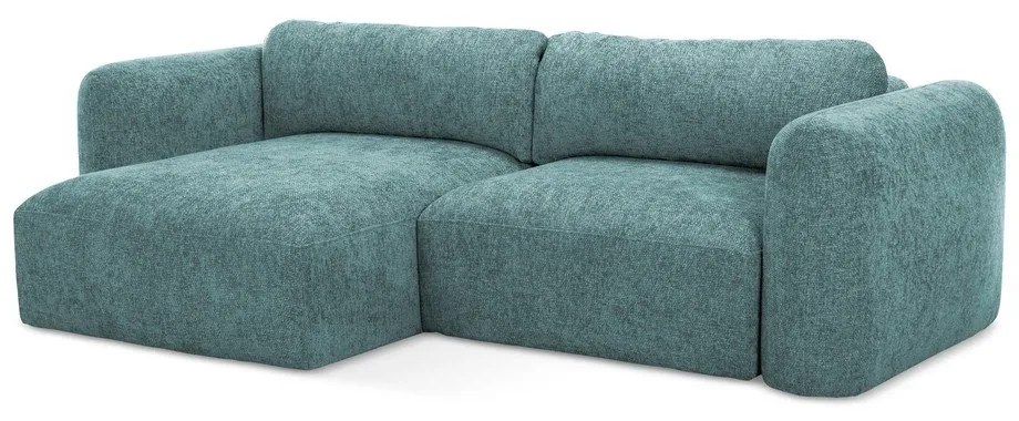 Divano angolare blu allungabile/con contenitore (con penisola a sinistra/con chaise lounge) con rivestimento in ciniglia Mele – Makamii
