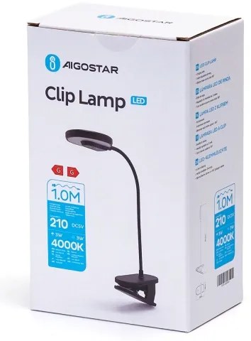 Aigostar - LED Lampada da tavolo ricaricabile dimmerabile con clip LED/3W/5V 1800mAh nero