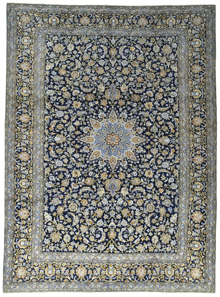 Kashan Tappeto 410x300 Blu (Iran) Annodato A Mano