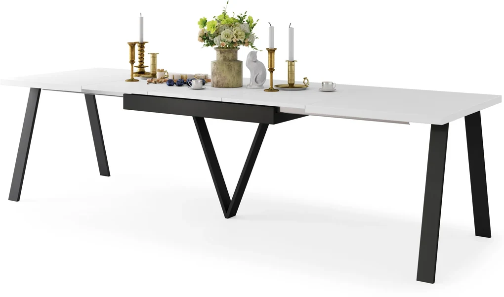AVERY Bianco Opaco/struttura Nera - TAVOLO LOFT/INDUSTRIALE PER SALONE /SALA DA PRANZO ESTENDIBILE - 2 MISURE A SCELTA!