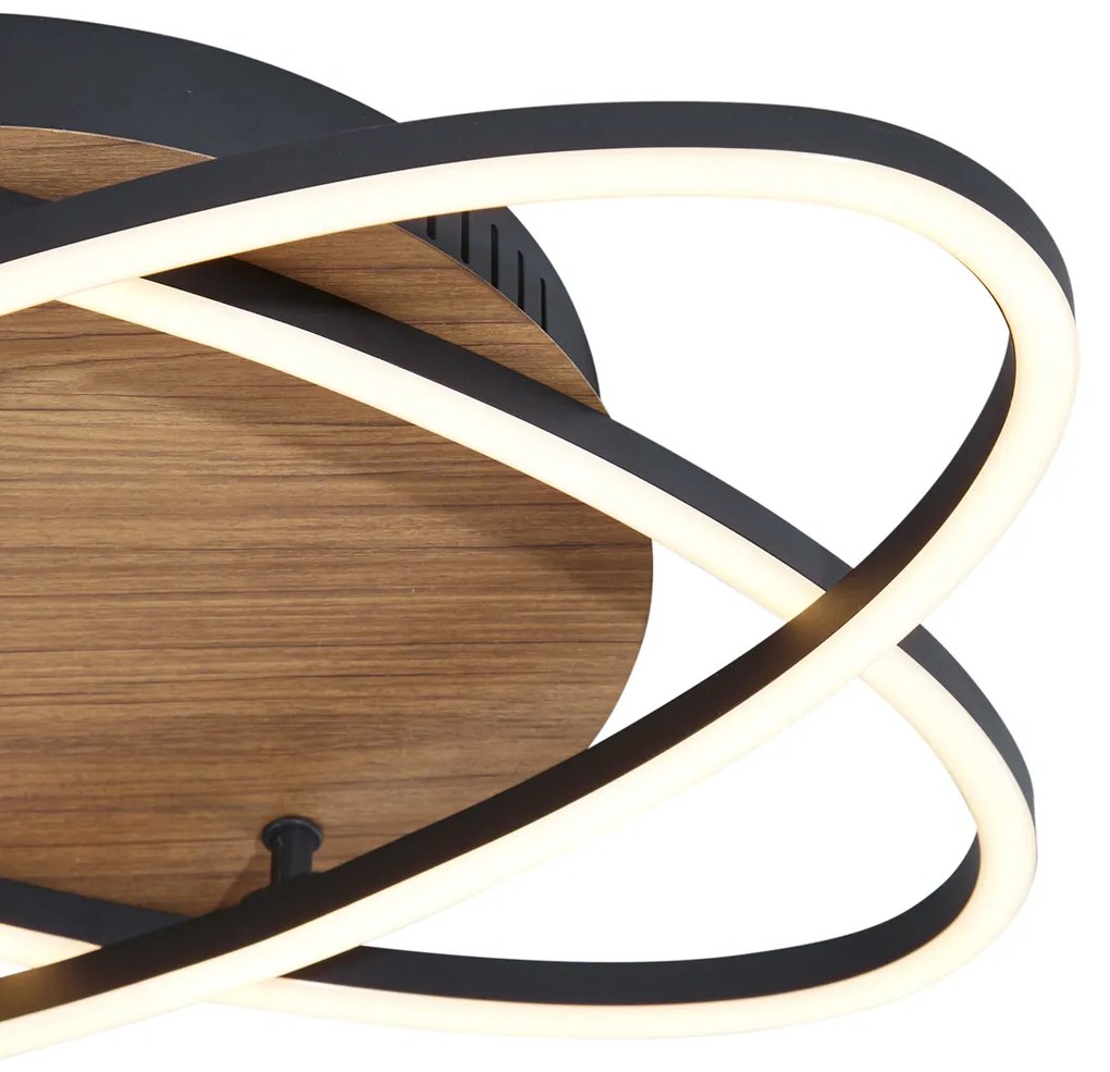 Plafoniera nera con legno di noce con LED dimmerabile a 3 livelli 2-luci - Kane