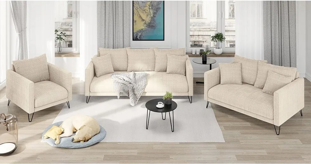 Divano color crema con rivestimento in ciniglia 140 cm Freya – Ropez