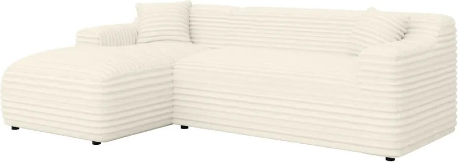 Divano angolare color crema (con penisola a sinistra e chaise lounge) rivestito in velluto a coste Martin – Ropez