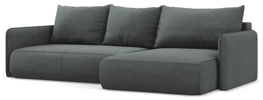 Divano angolare grigio allungabile/con contenitore (con penisola a destra) Nanea – Makamii