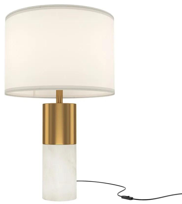 Lampada Da Tavolo Moderno Bianco Metallo Ottone Paralume Tessuto 1 Luce E27 60W