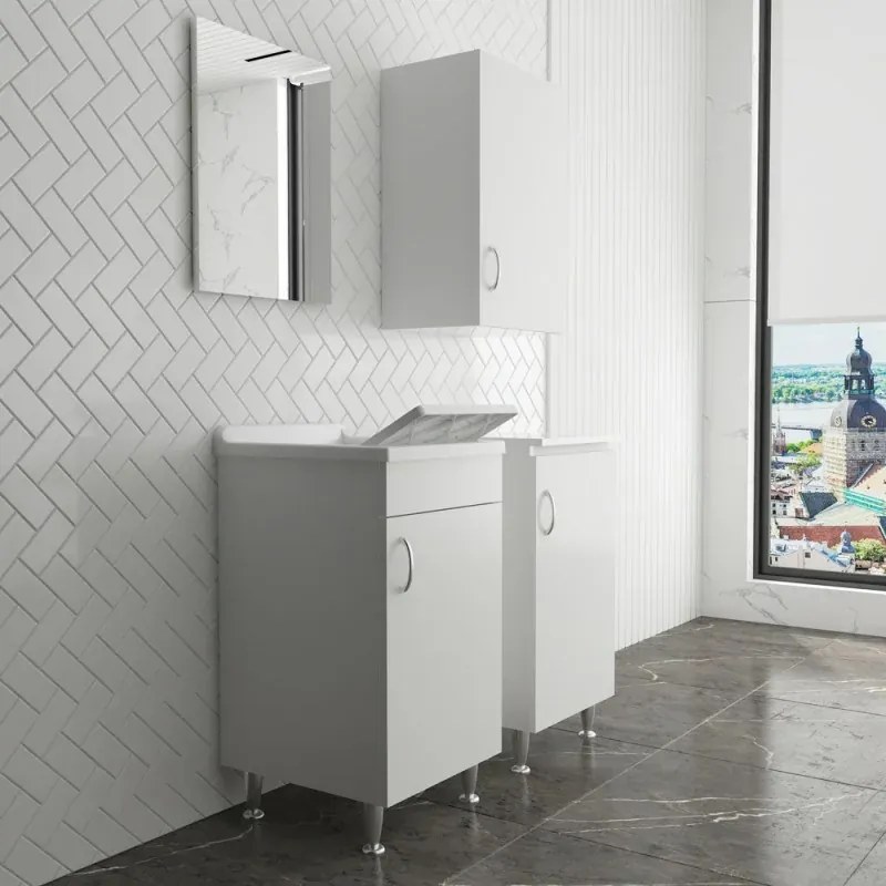 Set da 45 cm con lavatoio base e pensile in legno nobilitato bianco Fedra