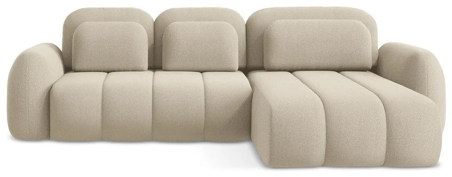 Divano angolare marrone chiaro allungabile/con contenitore (con penisola a destra/con chaise lounge) con rivestimento in bouclé Pele – Makamii