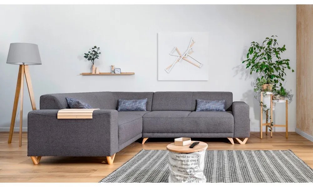 Divano angolare grigio allungabile e con contenitore (con penisola a sinistra/a L) Classy Sophie – Miuform