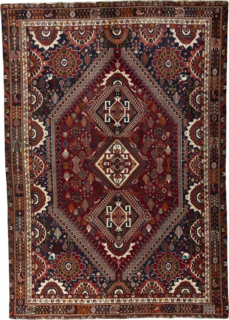 Shiraz Tappeto 320x220 Rosso (Iran) Annodato A Mano