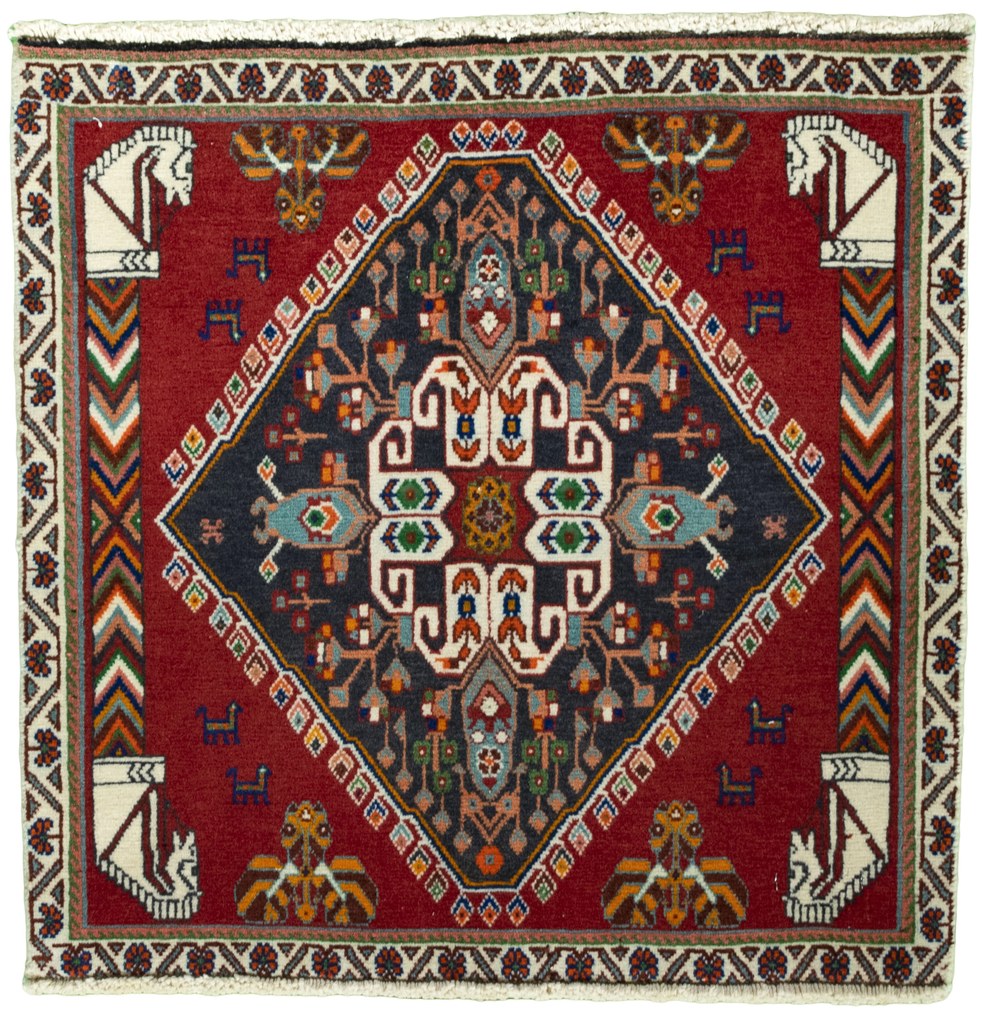 Shiraz Tappeto 60 x 70 Rosso (Iran) Annodato A Mano