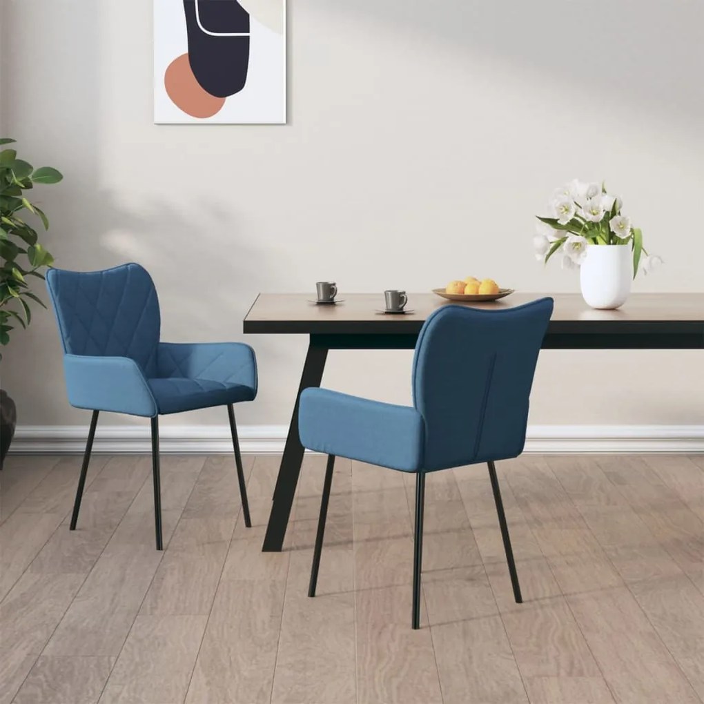 Sedie Da Pranzo 2 Pz Blu İn Tessuto /