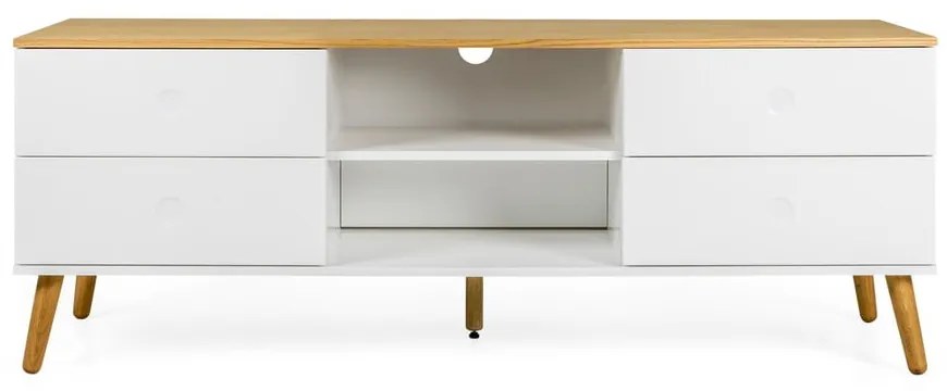 Tavolo TV bianco con gambe in rovere, larghezza 162 cm Dot - Tenzo