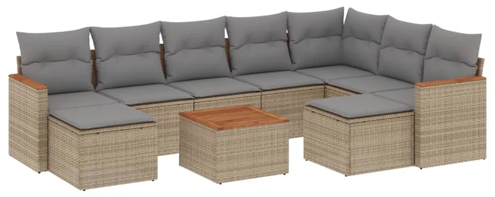 Set Divano da Giardino 10 pz con Cuscini Beige Misto Polyrattan