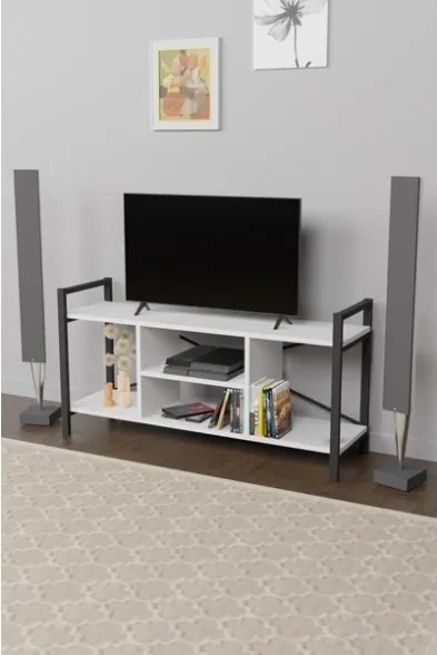 Mobile Porta TV Stile Industrial 120x35x60 Con Vani A Giorno Cult Bianco