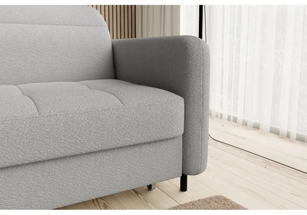 Divano angolare grigio allungabile/con contenitore (con penisola a sinistra/con chaise lounge) e rivestimento in bouclé Gomsi – ELTAP