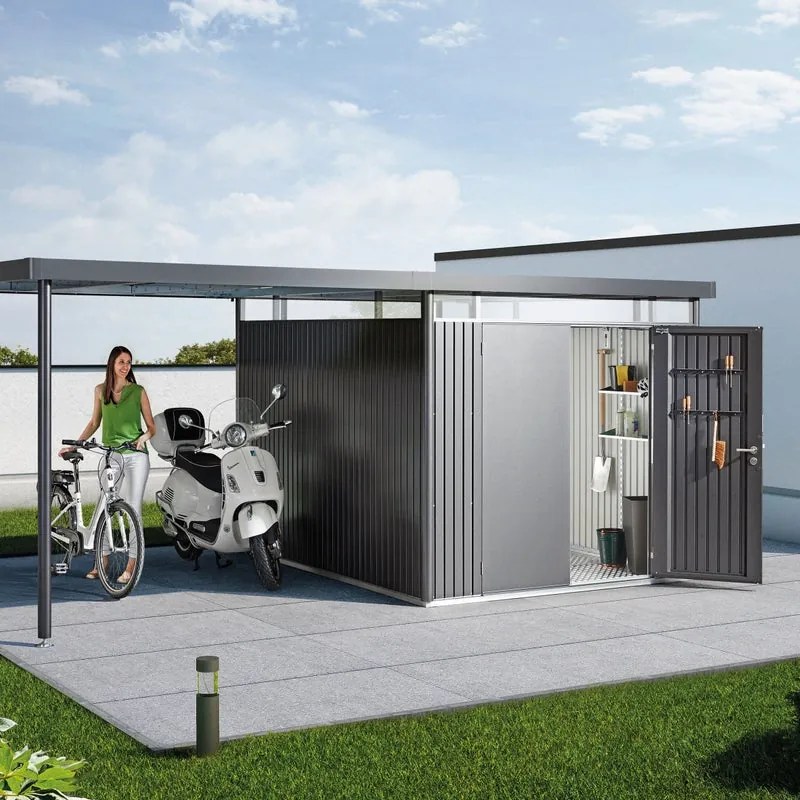 Tettoia Highline H5 in acciaio grigio scuro L 282 x P 300 cm struttura grigio