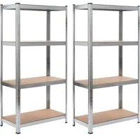 Scaffali a 4 Ripiani 2 pz Argento Acciaio e Legno Multistrato cod mxl 52130