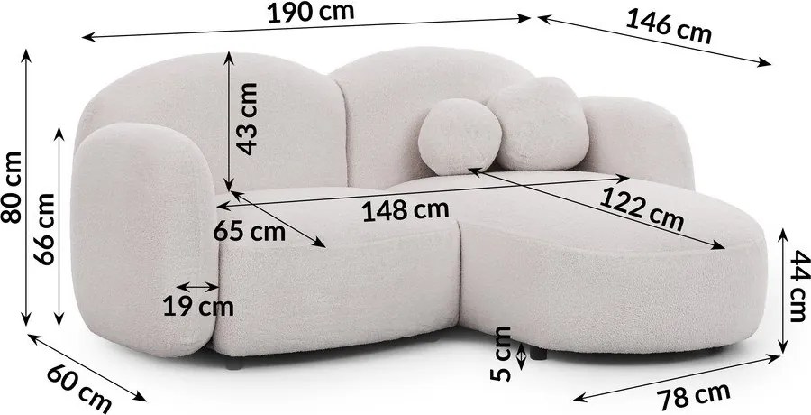 Divano angolare color crema (con penisola a destra/con chaise lounge) con rivestimento in bouclé Orbit – Ropez