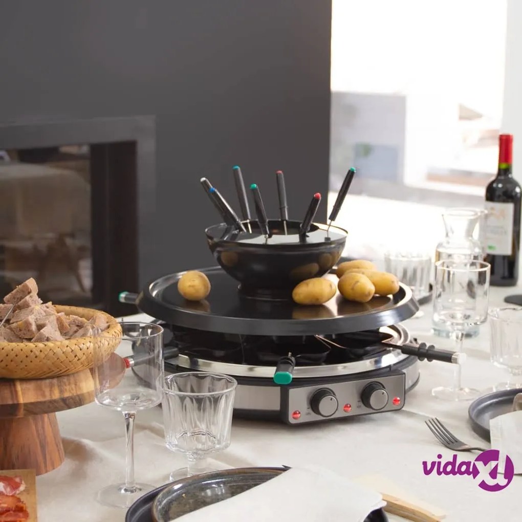 Livoo Set Griglia Raclette e Fonduta 3 in 1 8 Persone 1900 W Nero