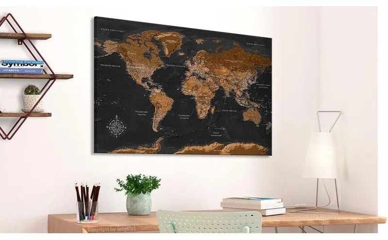 Quadro  Brown World Map (PL)  Larghezza x Altezza Home decor 90x60