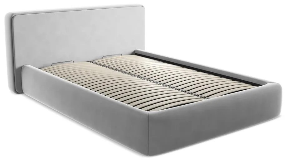 Letto matrimoniale imbottito grigio con contenitore con griglia 140x200 cm Kiana - Makamii