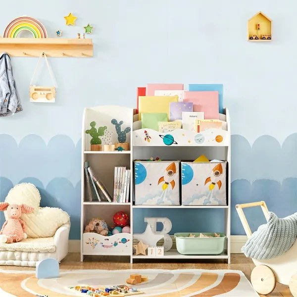 Libreria per bambini ANET con scatole in tessuto bianco