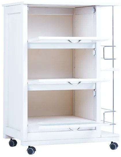 Carrello con ante a ribalta e portabottiglia LANDHELL Bianco