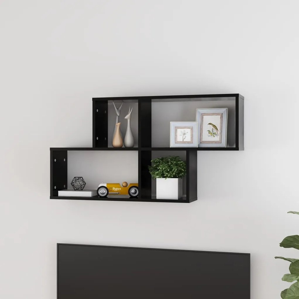 Scaffale A Parete Nero 100x18x53 Cm İn Legno Multistrato /