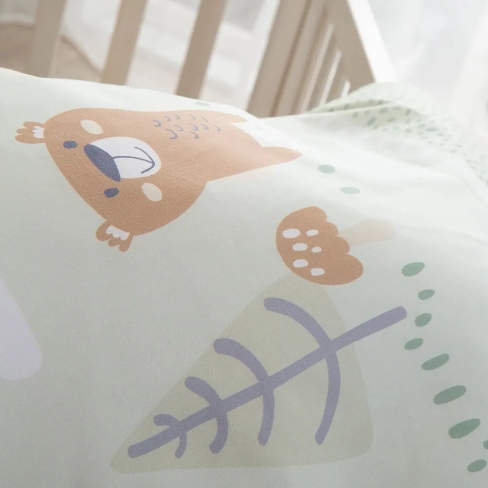 Set copripiumino e federa da bambini verde chiaro in cotone per culla 80x80 cm Woodland Buddies – Roba