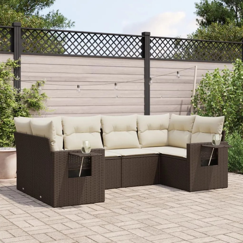 Set divano da giardino 6 pz con cuscini marrone in polyrattan