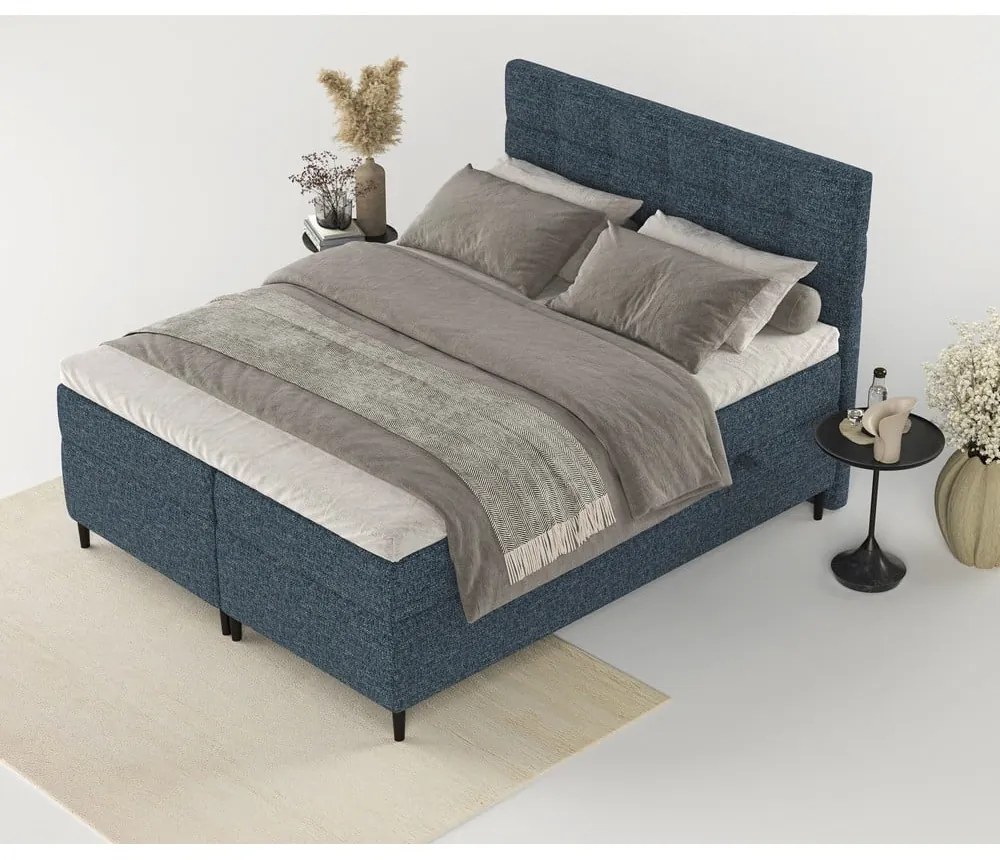 Letto boxspring blu scuro con contenitore 180x200 cm Urbaneo - Maison de Rêve