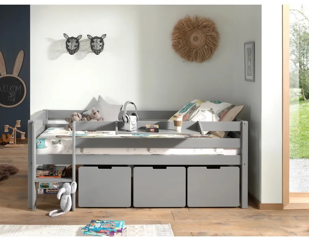 Cassetti grigi sotto il letto dei bambini 3 pezzi Pino - Vipack