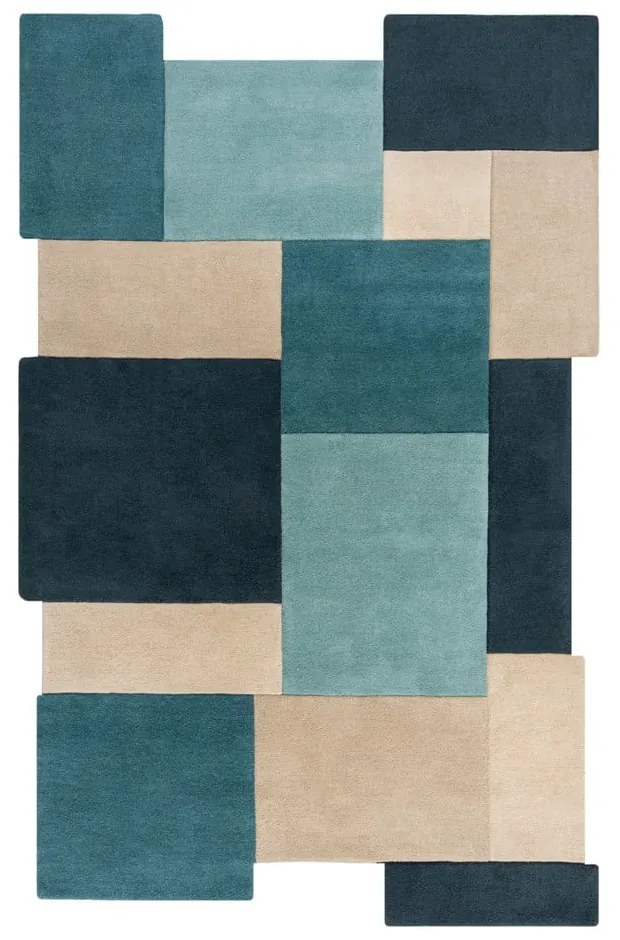 Tappeto blu/beige in lana 200x290 cm Abstract Collage – Flair Rugs