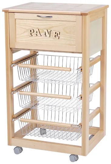 Carrello in legno portapane con cesti portafrutta LANDHELL Naturale