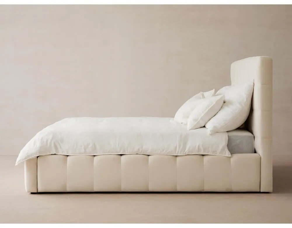 Letto matrimoniale imbottito beige con contenitore con griglia 160x200 cm Bali - Cosmopolitan Design