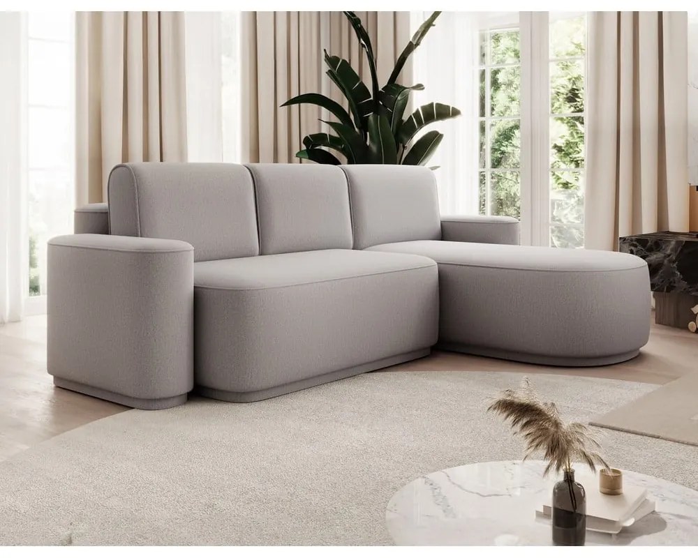 Divano angolare grigio chiaro allungabile/con contenitore (con penisola a destra/con chaise lounge) e rivestimento in ciniglia Aurumm – ELTAP